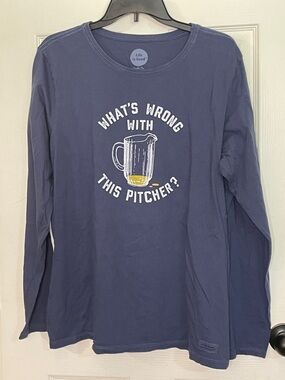 Life Is Good Men's Navy Long Sleeve Tee with Pitcher Graphic. Size XL